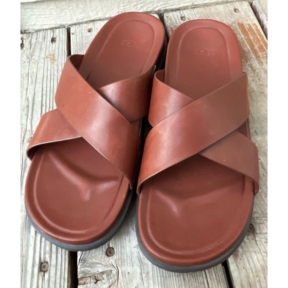 UGG Wainscott Men's 13 Slide Sandals Brown Leather 1117476